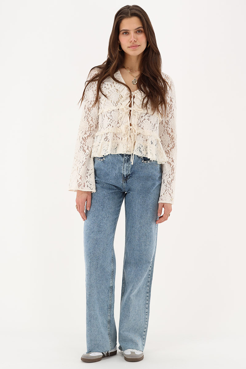 White lace top with long sleeves and bows | My Jewellery