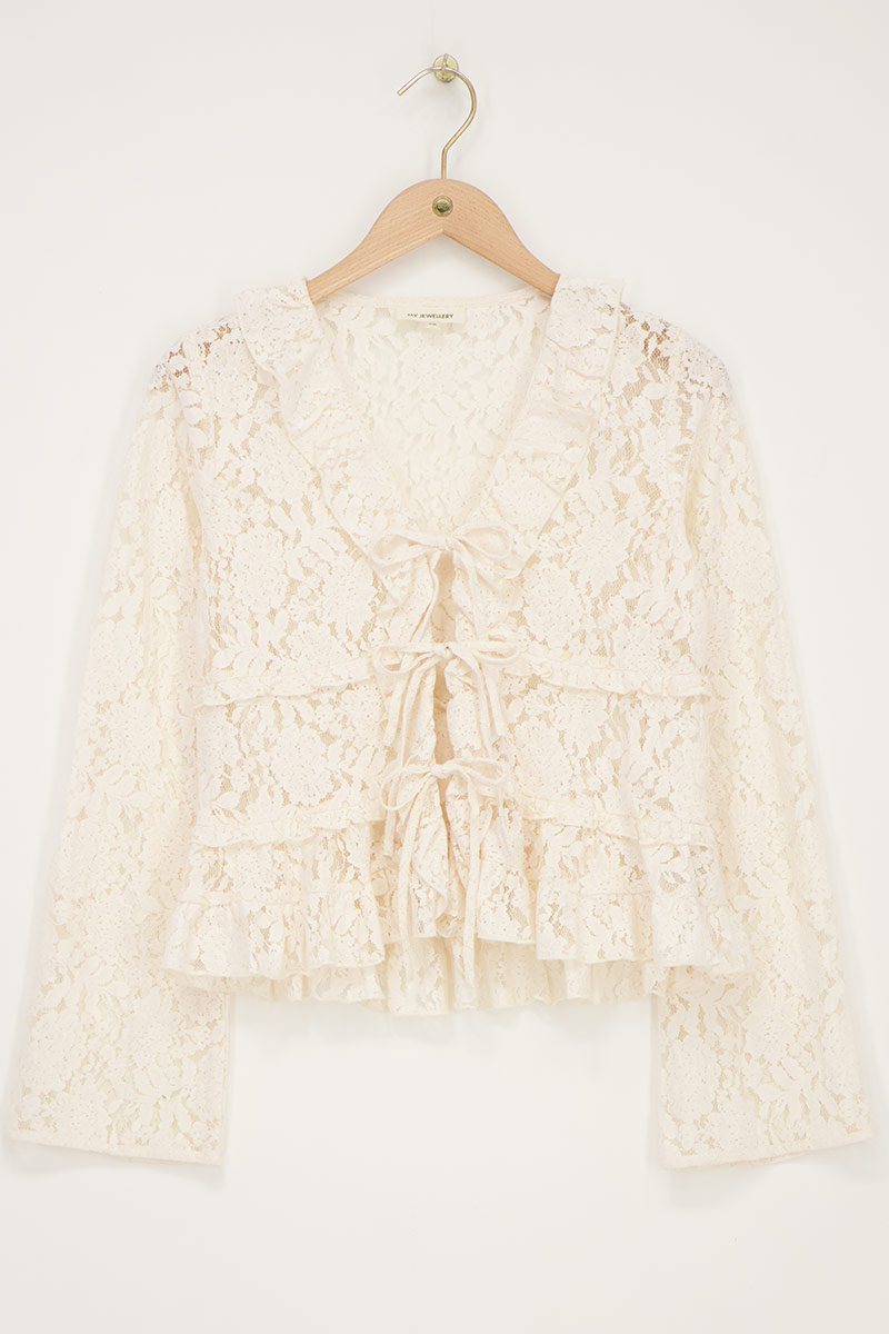 White lace top with long sleeves and bows | My Jewellery