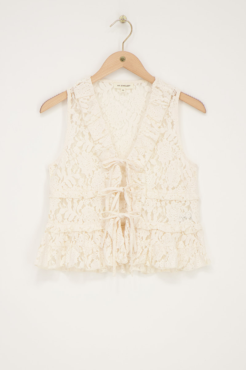 White lace top with ruffles and bows | My Jewellery