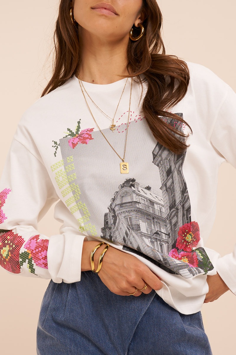 White long-sleeve with flowers 'Bonjour Paris' | My Jewellery