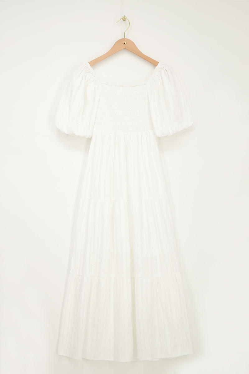White maxi dress with puff sleeves | My Jewellery