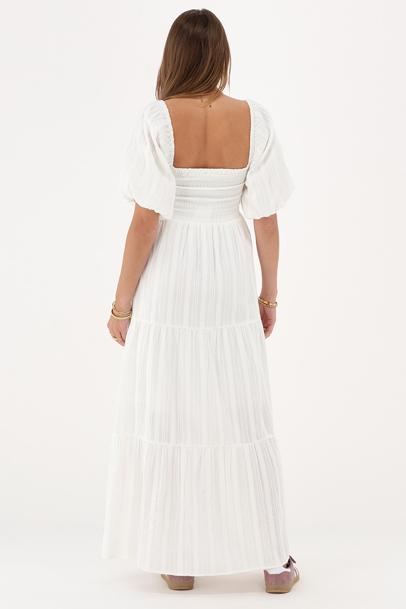 White maxi dress with smock and puff sleeves | My Jewellery