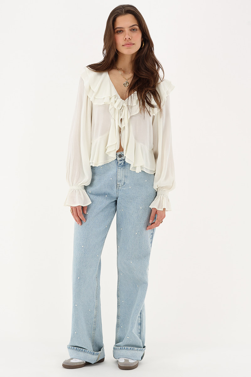 White ruffle blouse with bow | My Jewellery