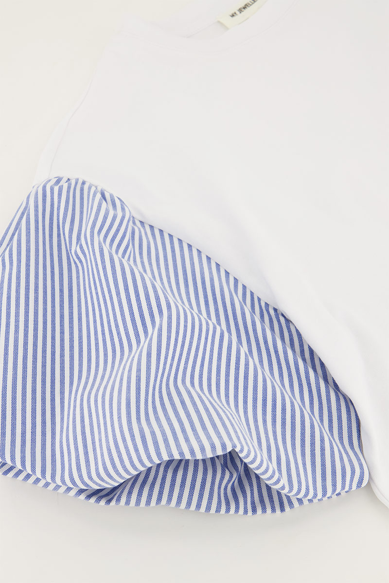 White top with striped puff sleeves