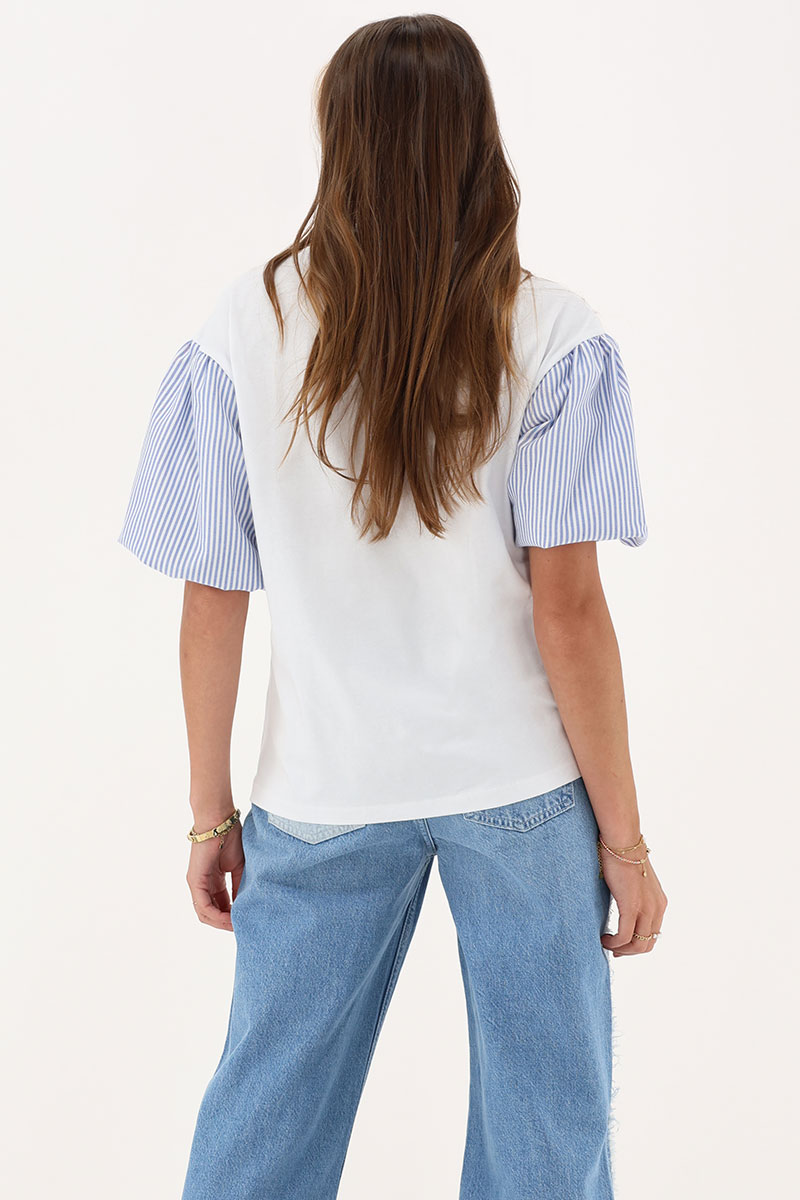 White top with striped puff sleeves | My Jewellery
