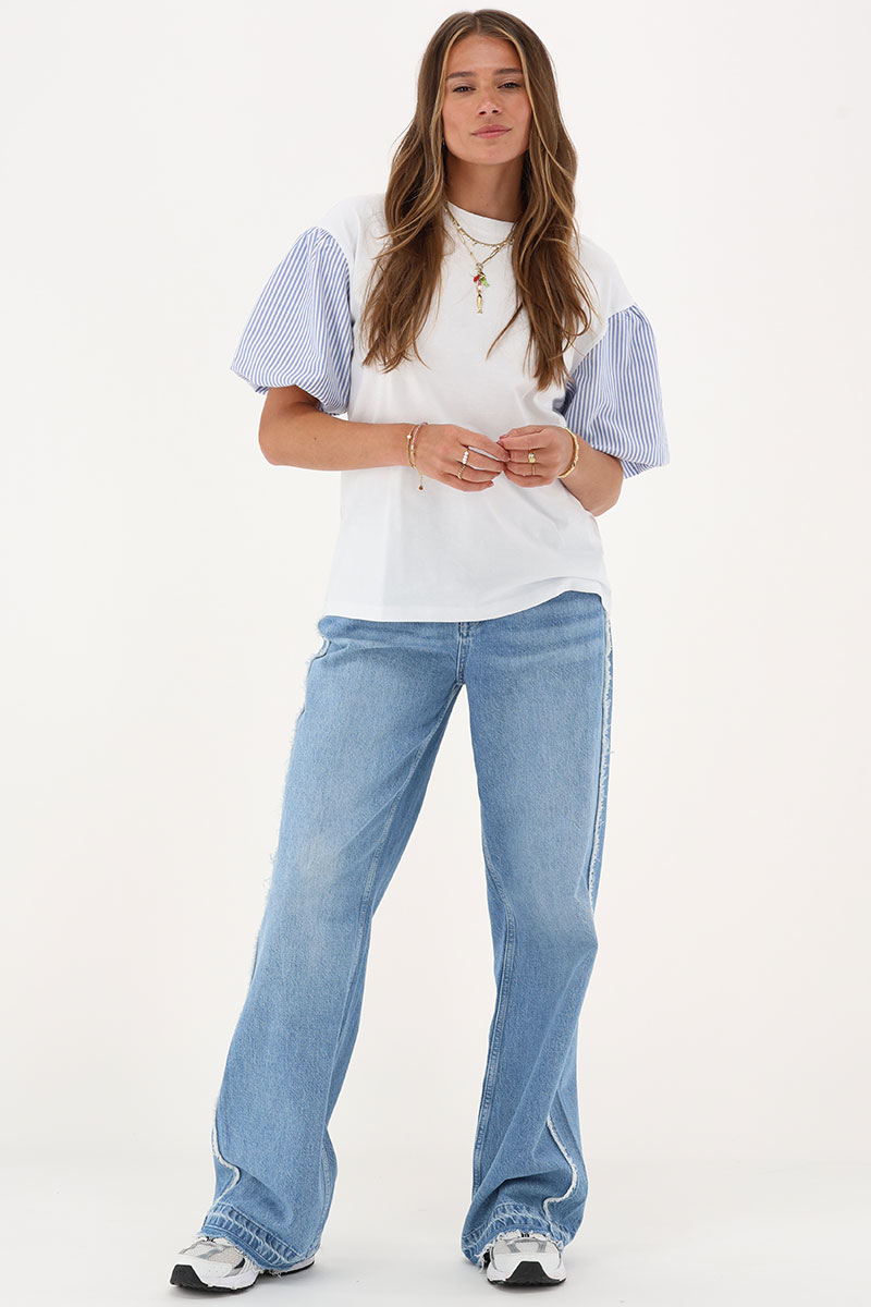 White top with striped puff sleeves | My Jewellery