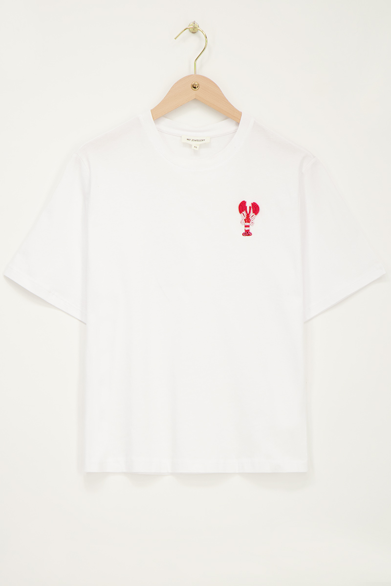 White T-shirt with a lobster detail | My Jewellery