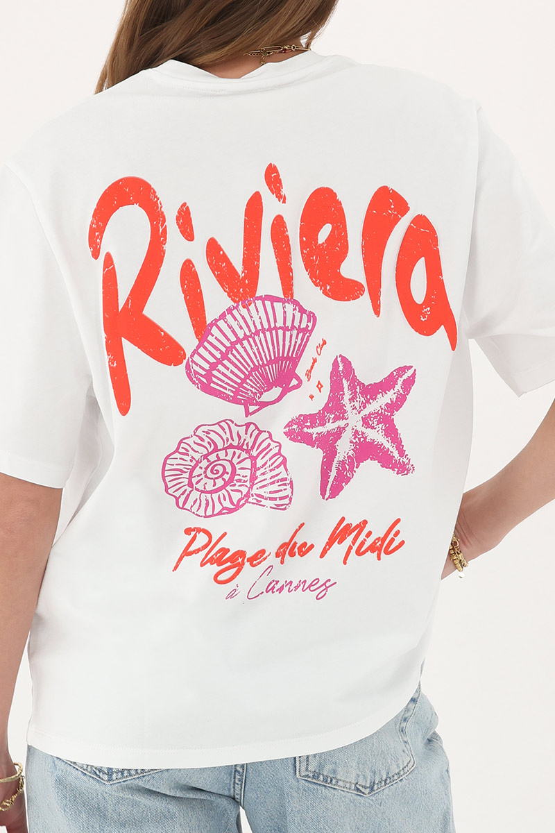 White T-shirt with orange "Riviera" | My Jewellery