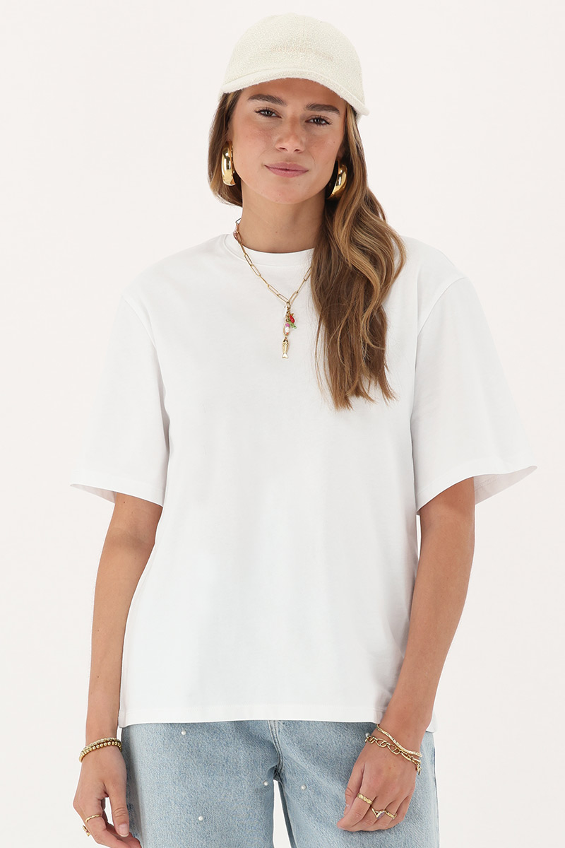 White T-shirt with orange "Riviera" | My Jewellery