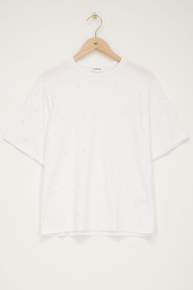 White t-shirt with pearls | My Jewellery