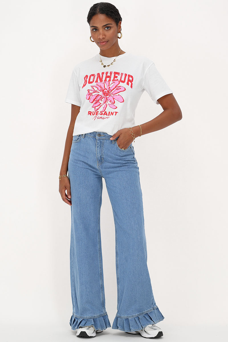 White T-shirt with red "Bonheur" | My Jewellery