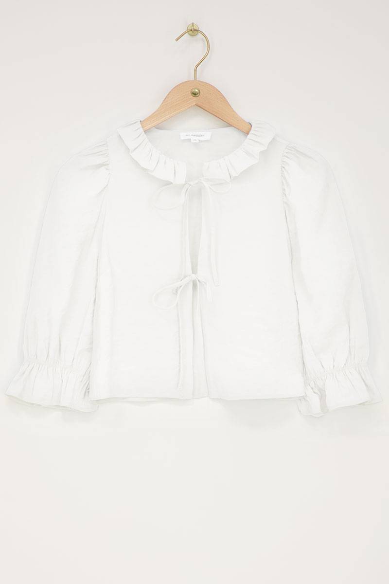 Blouse blanche avec nœuds et col à volants | - My jewellery - Modalova