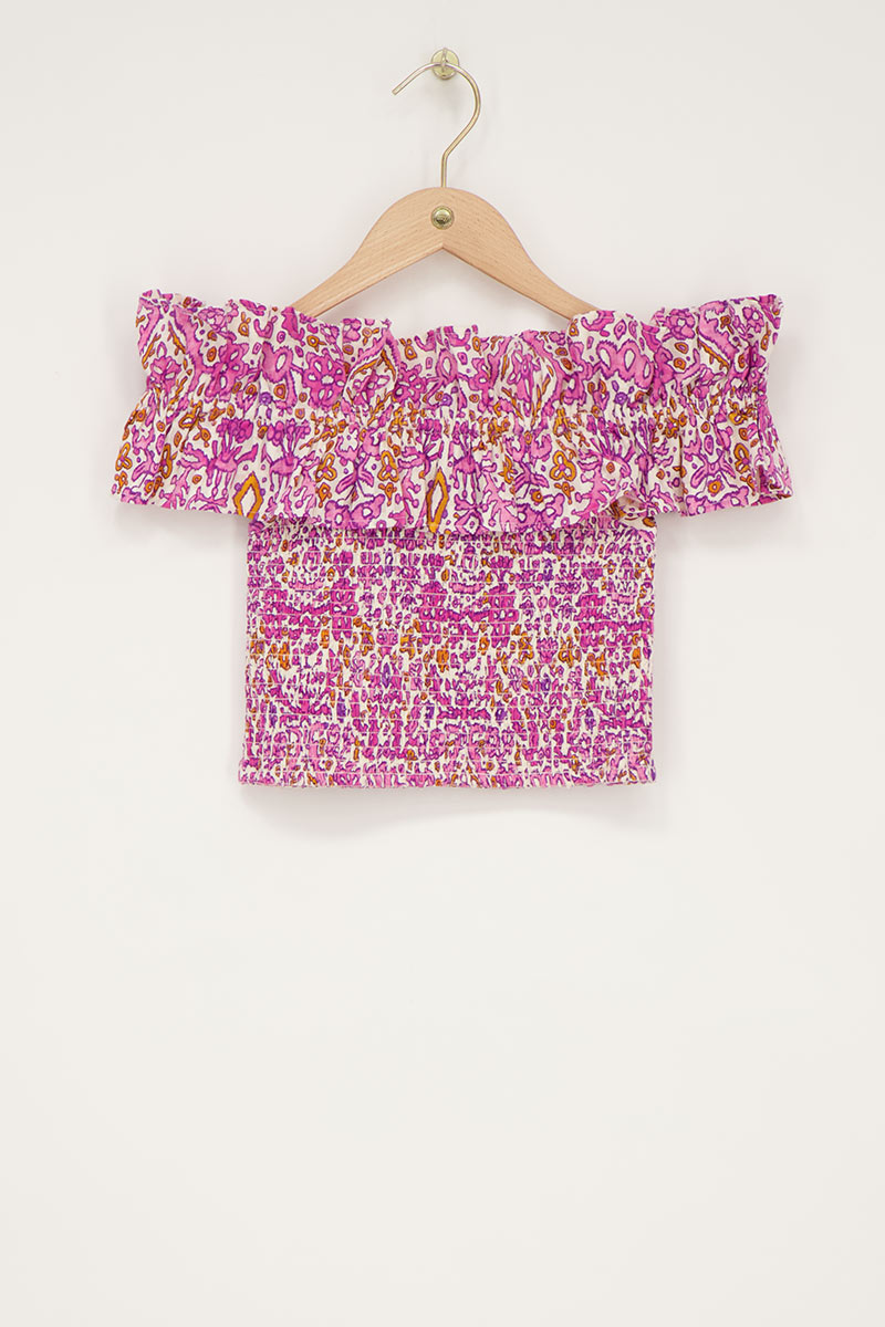White top with pink &amp; orange bohemian print | My Jewellery