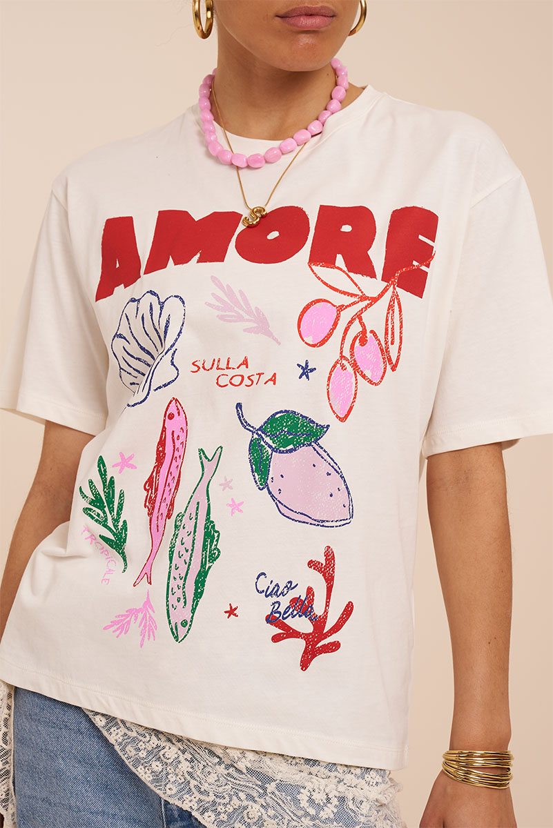 Wit T-shirt "Amore sulla costa"