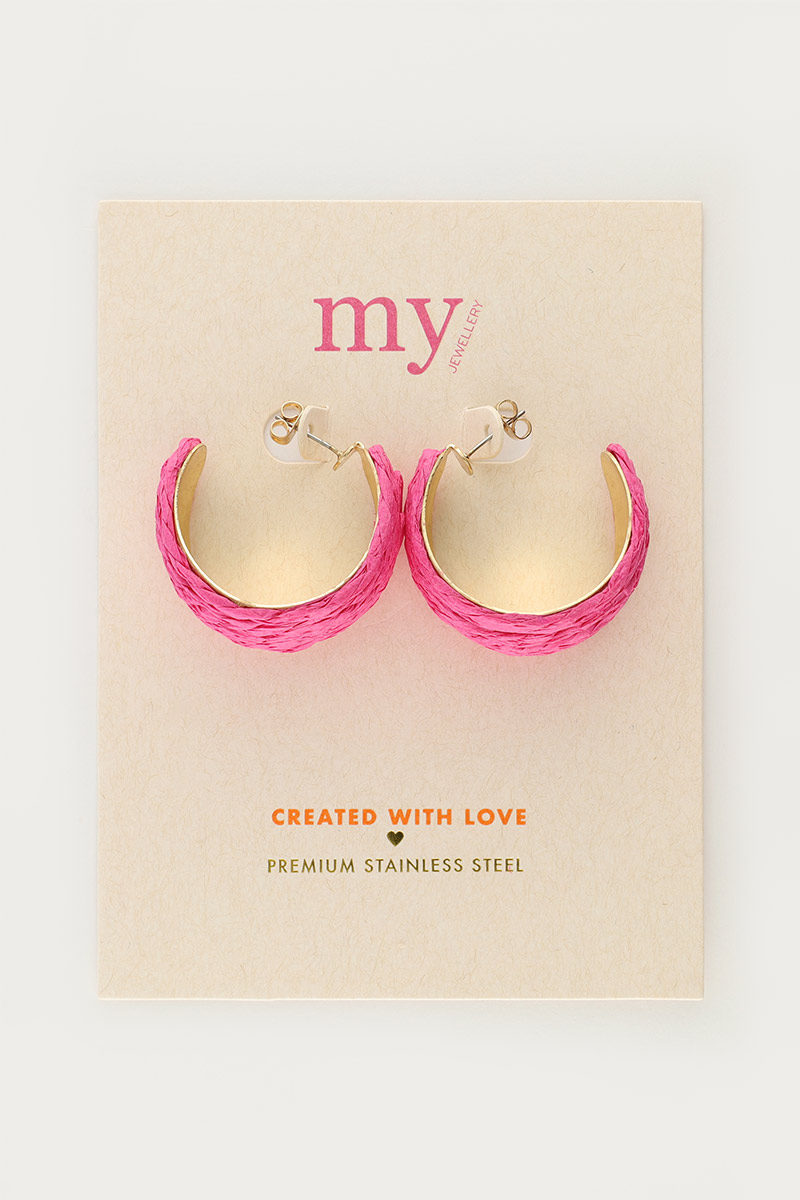 Wide earrings with pink raffia | My Jewellery