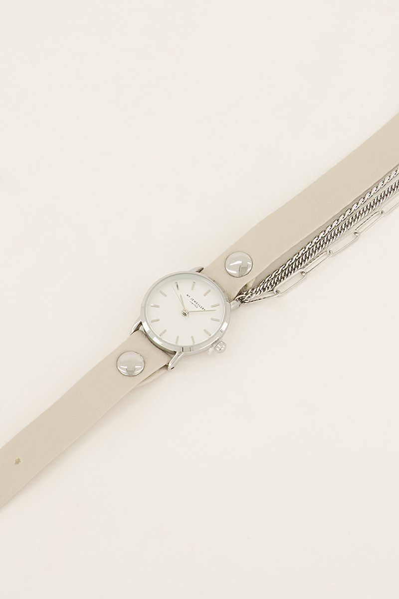 Weiße Armbanduhr mit doppeltem Armband