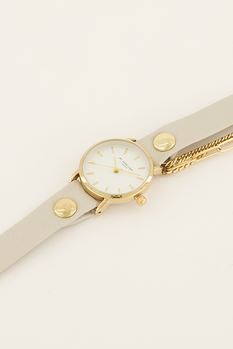Weiße Armbanduhr mit doppeltem Armband