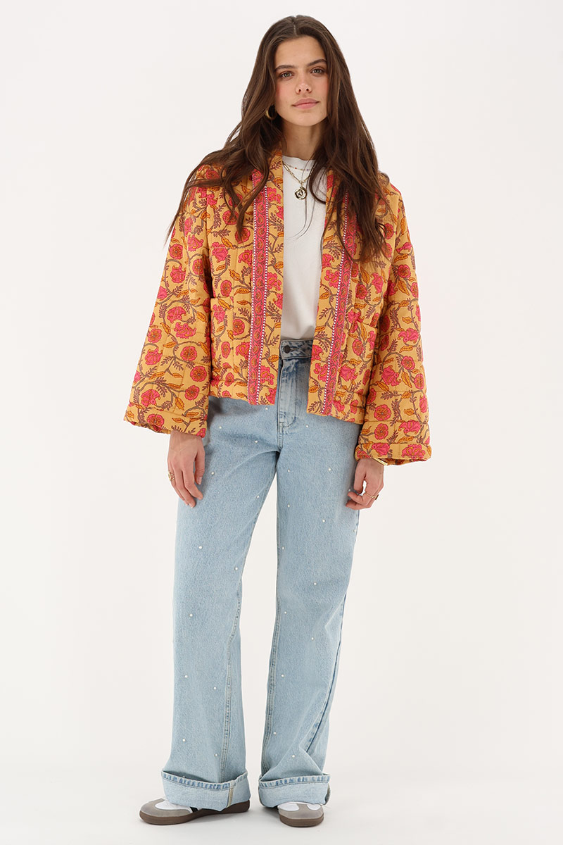 Yellow kimono jacket with floral print | My Jewellery