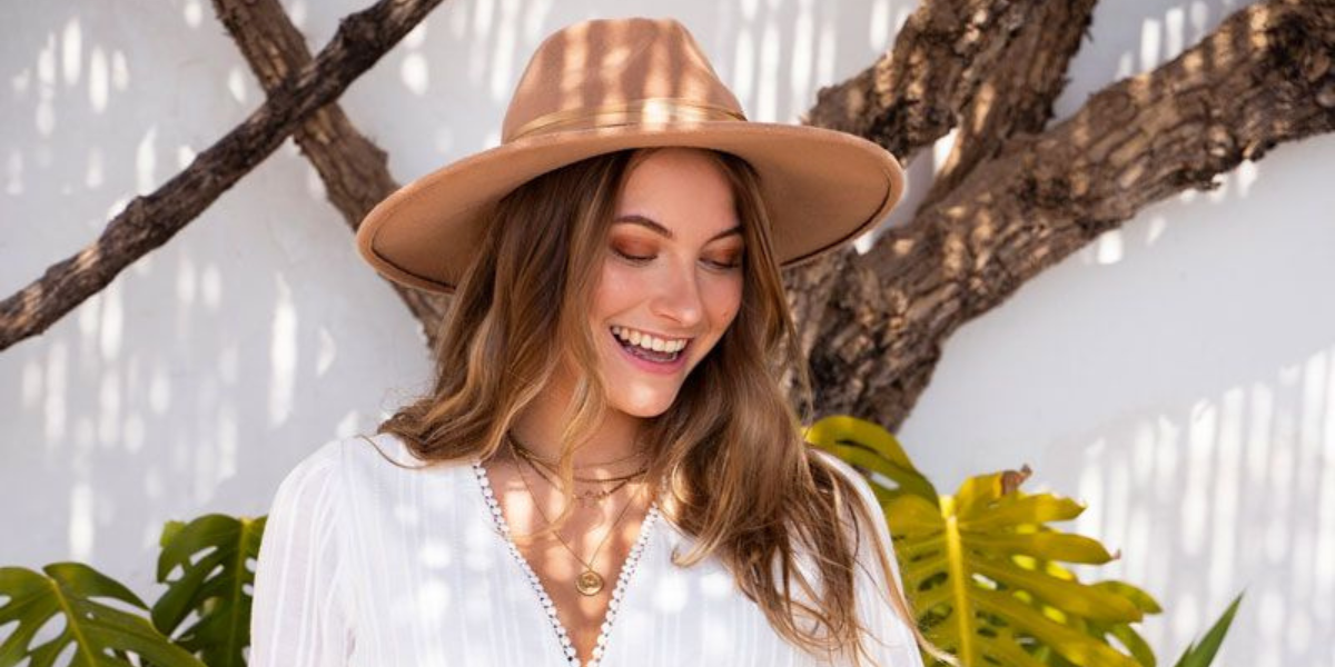 hoed, boho, wit, top
