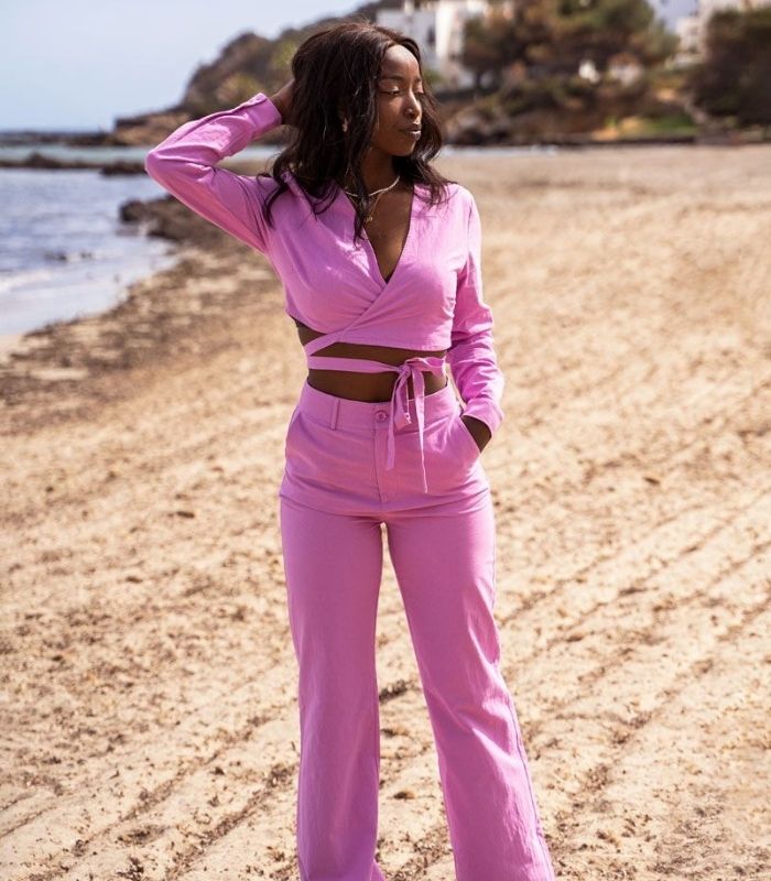 Two piece set: roze crop top & roze broek My Jewellery