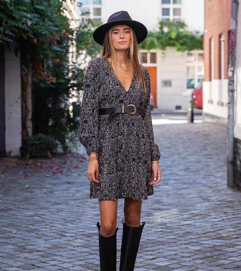 black fedora and dress
