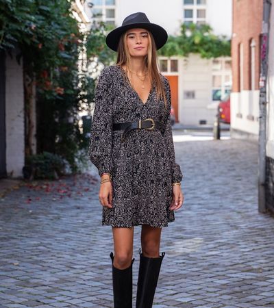 black fedora and dress